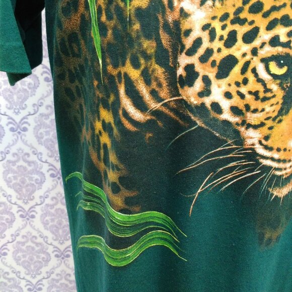 Vintage 80s Leopard T Shirt Size M Zoo Parc Safari Crew Neck Short Sleeve - Picture 4 of 12